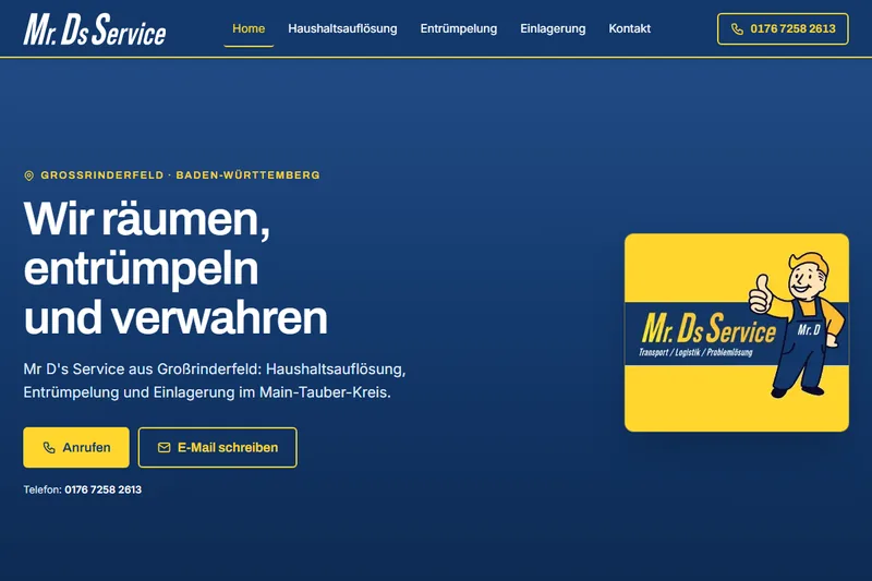 Screenshot der Website Mr D's Service